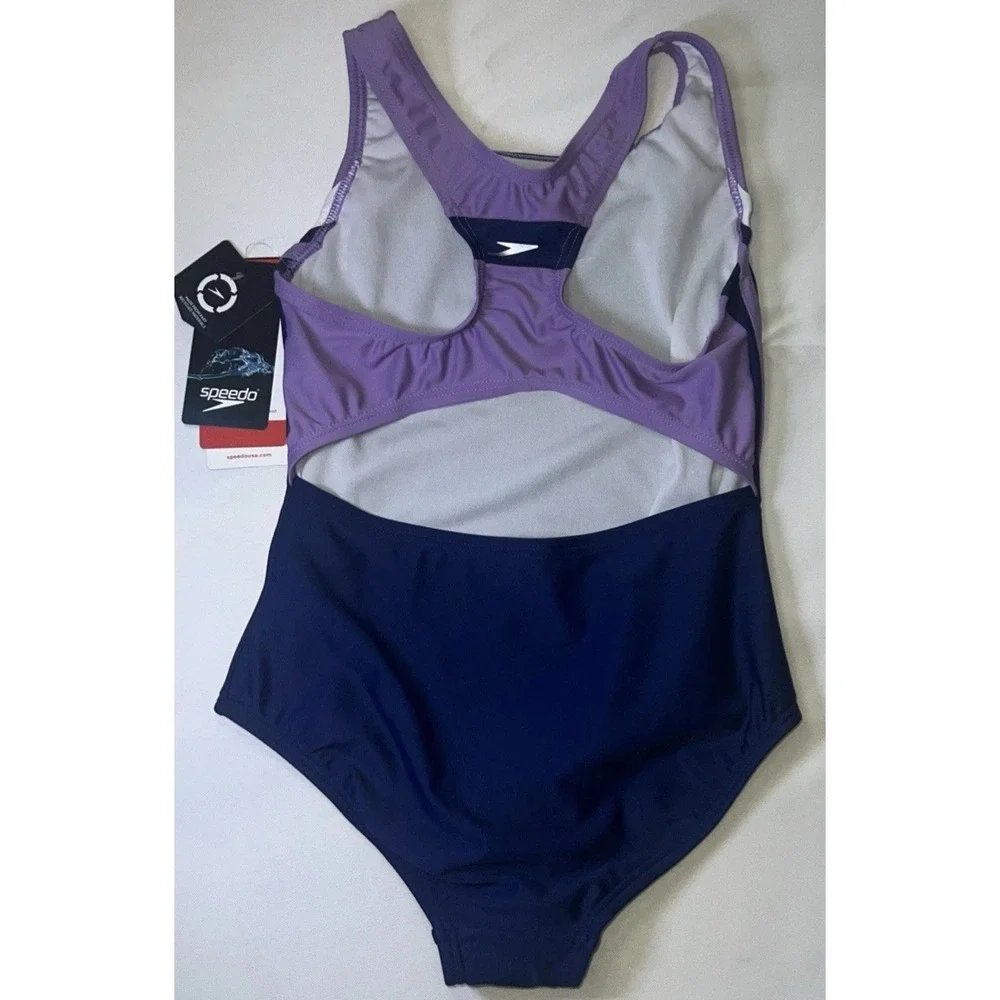 NWT Speedo Girl's Swimsuit One Piece Infinity Splice Thick Strap Sweet Taro Sz 8